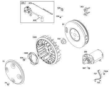 Flywheel, Ignition, And Starter Group Diagram and Parts List for 356447-0707-G1 200000 - 399999 Briggs and Stratton Engine